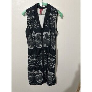 Saks 5th Avenue 548 Women's Shirt Dress Black Gothic Laser Lace Pockets Size S